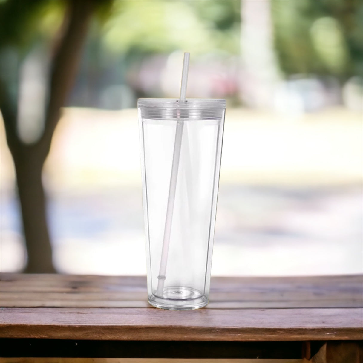 24oz Clear Double Wall Plastic Cup w/Lid and Blue Straw Friedrichs