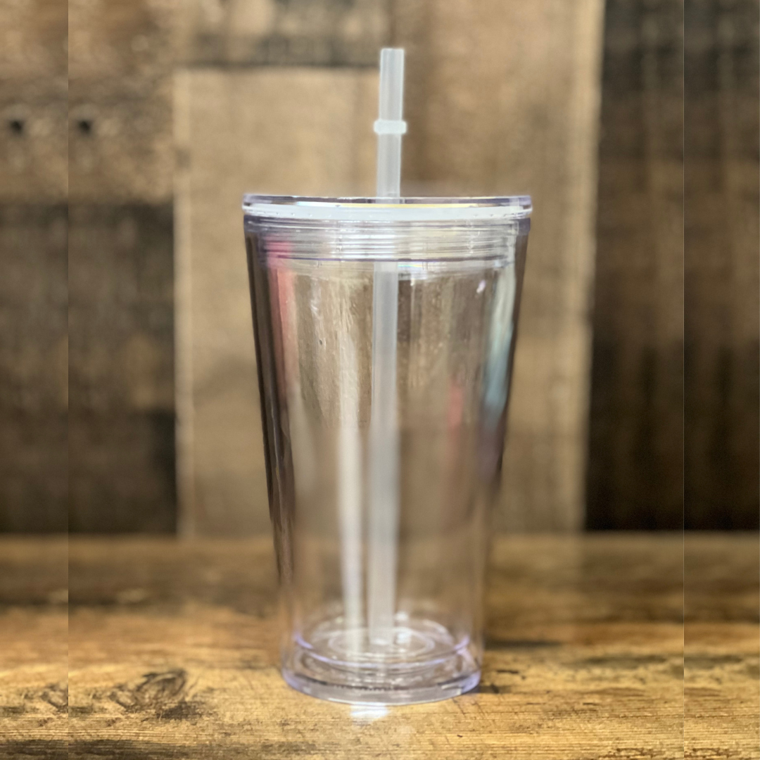 Double Wall Plastic Straw Cup, Double Wall Tumbler Clear