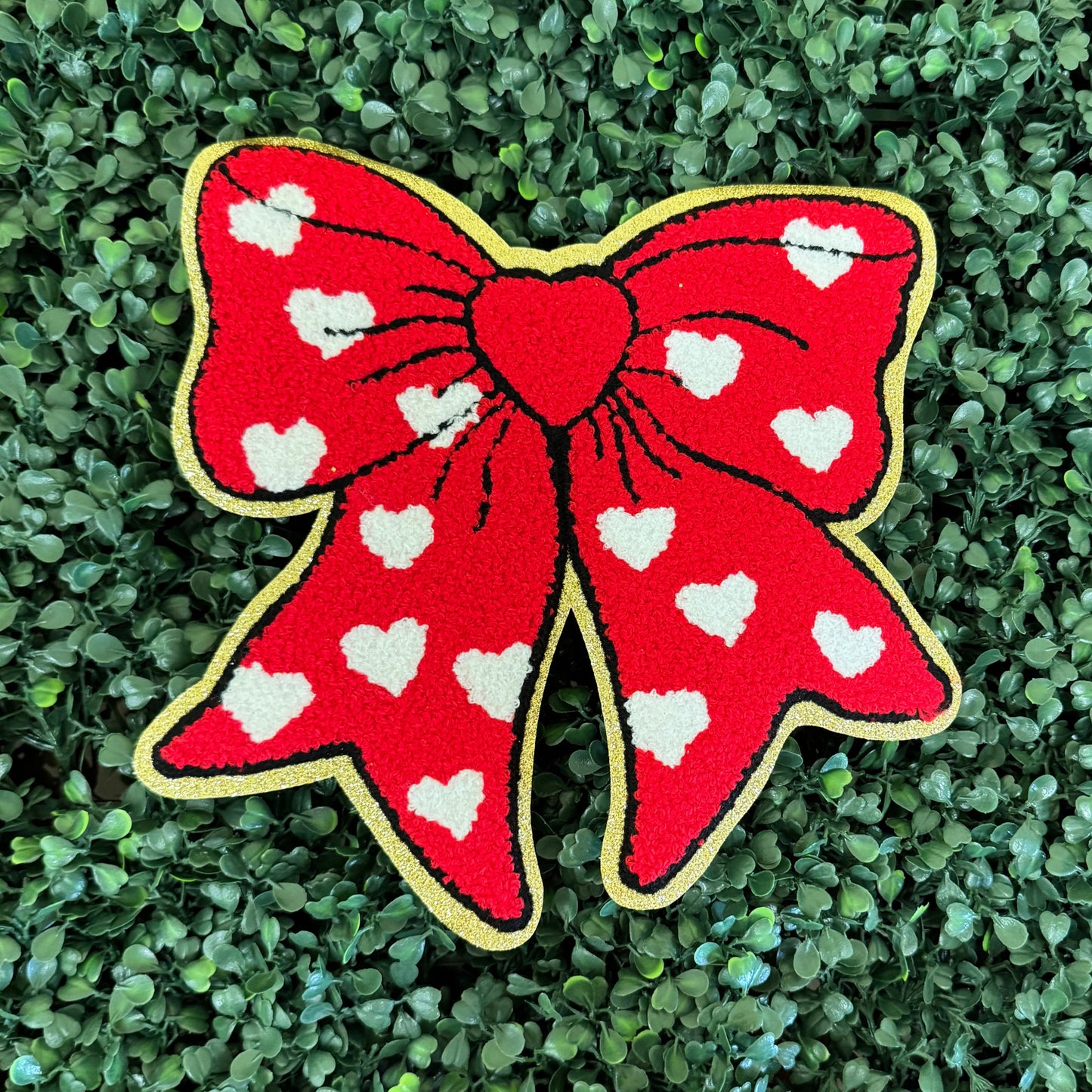 Red Heart Bow Chenille Patch