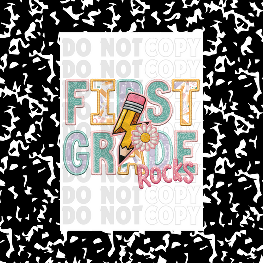 First Grade Pink Faux Embroidery | DTF Transfer