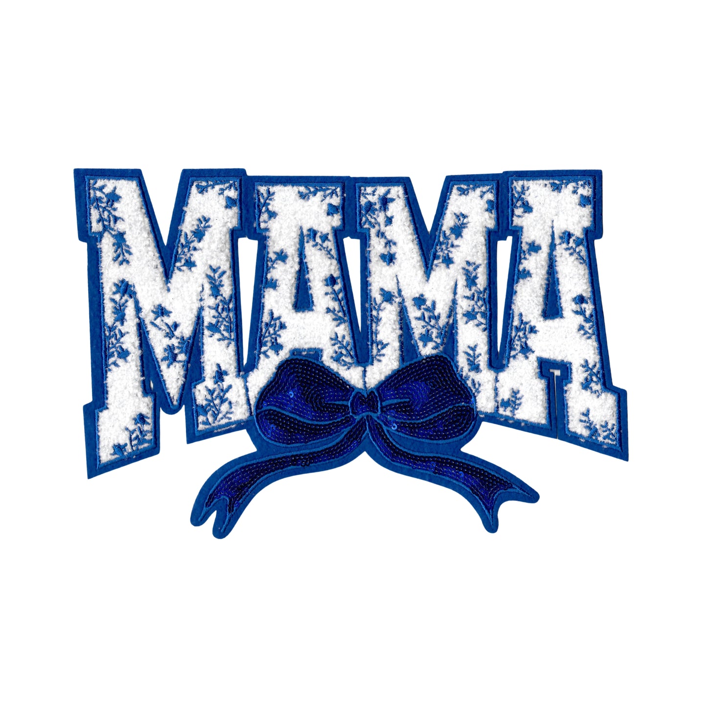 Mama Floral Blue Bow Chenille Patch with Sequin