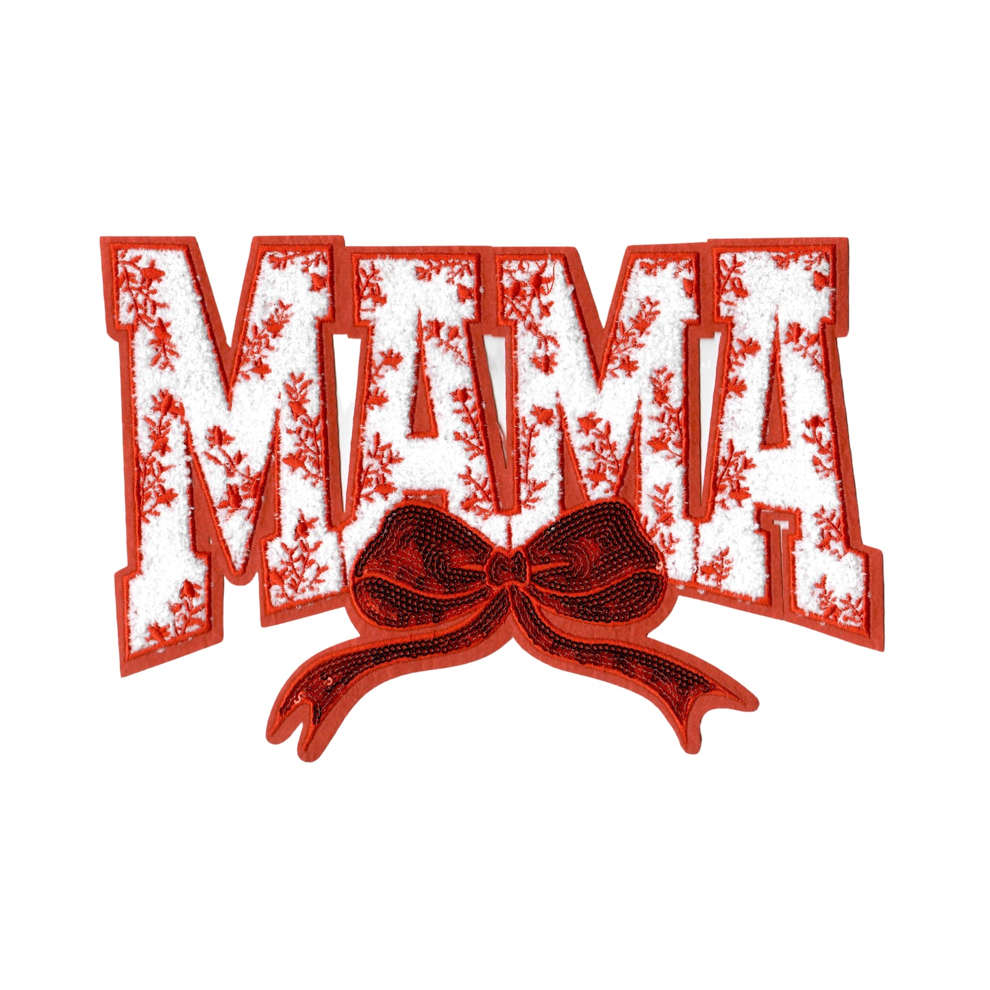 Mama Floral Red Bow Chenille Patch with Sequin