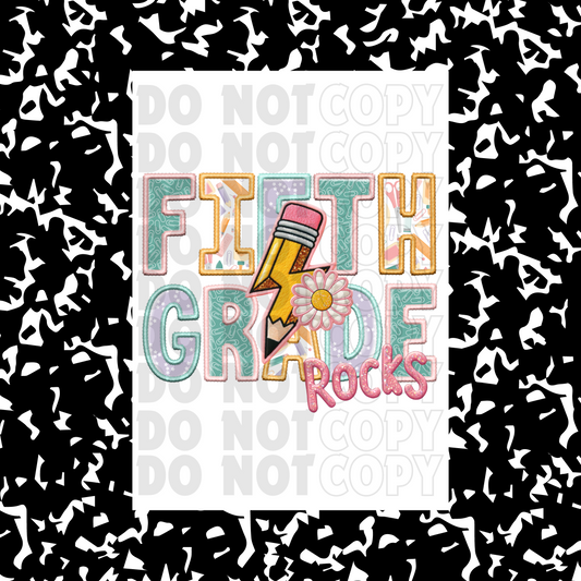 Fifth Grade Pink Faux Embroidery | DTF Transfer