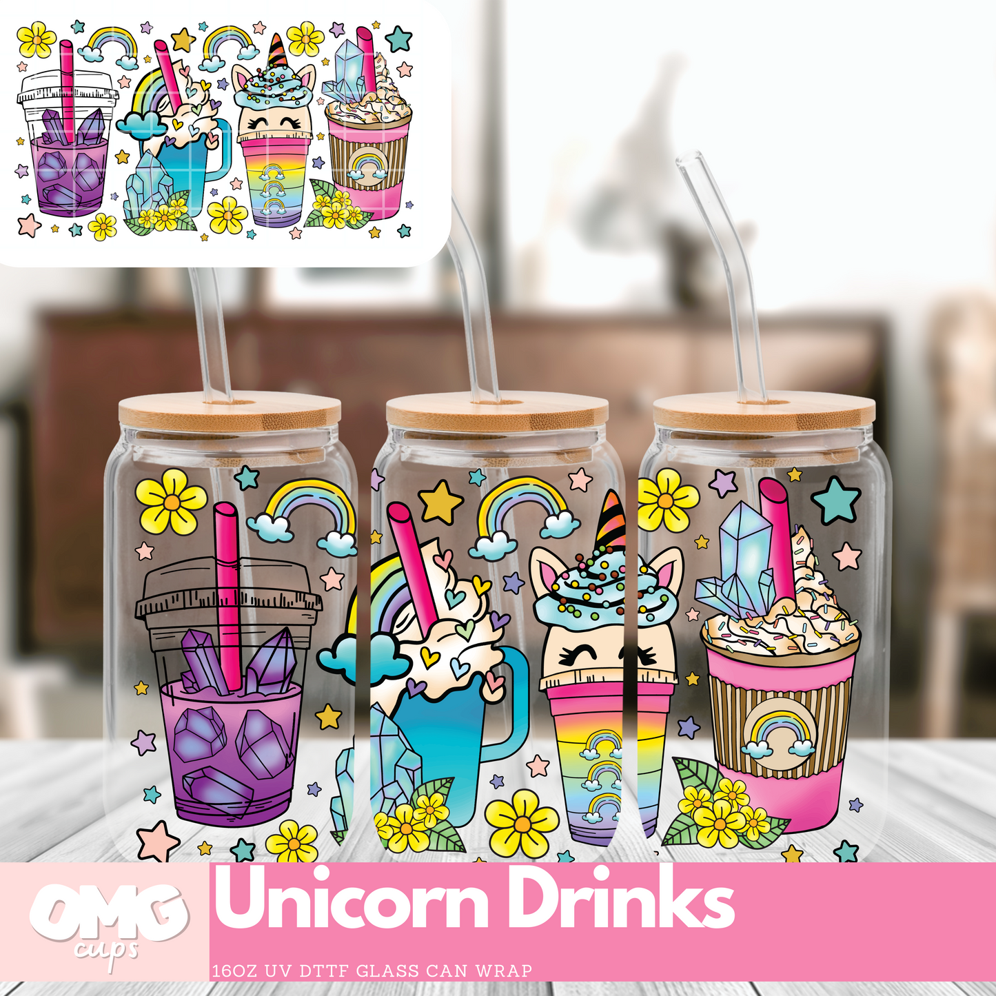 16oz Unicorn Sublimation Glass Can – Krafty Cups 4 U