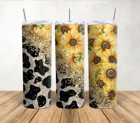 Cow Print Sunflower | 20oz Sublimation Tumbler Wrap