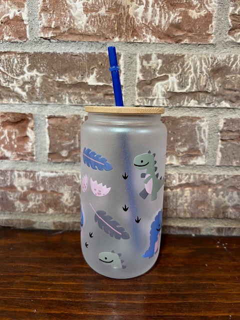 Dino 16oz Frosted Glass Can- Demo