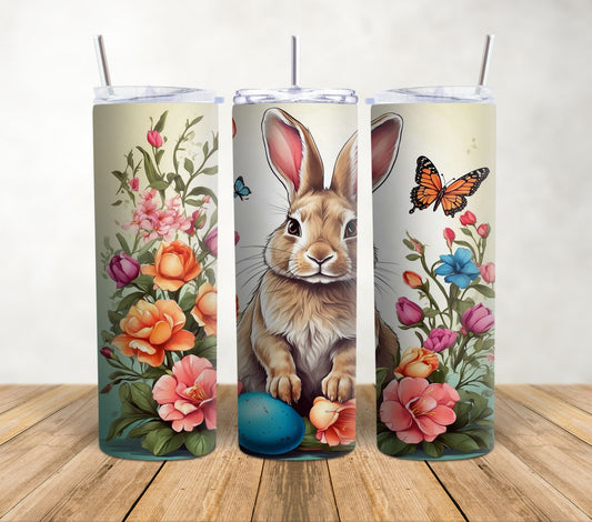 Easter Rabbit with Floral | 20oz Sublimation Tumbler Wrap