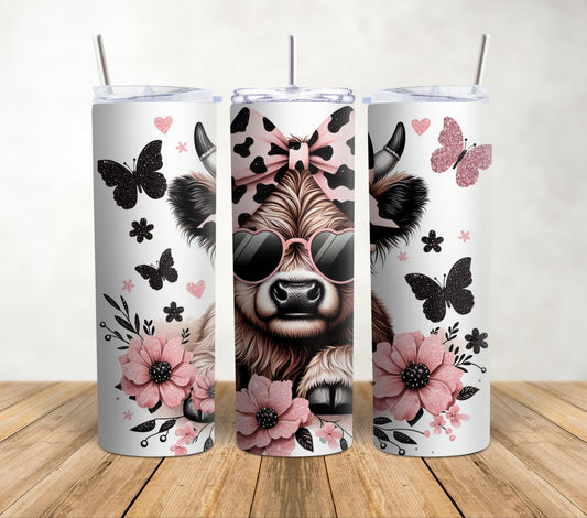 Highland Cow Black and Pink | 20oz Sublimation Tumbler Wrap