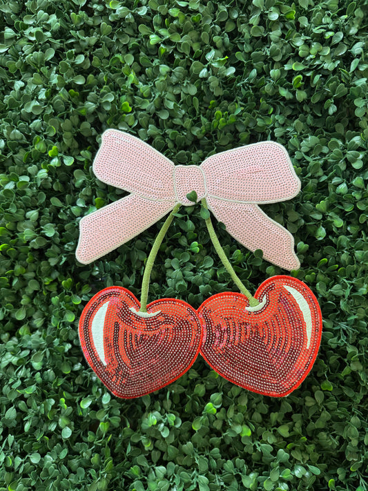 Cherry Bow Sequin Patch