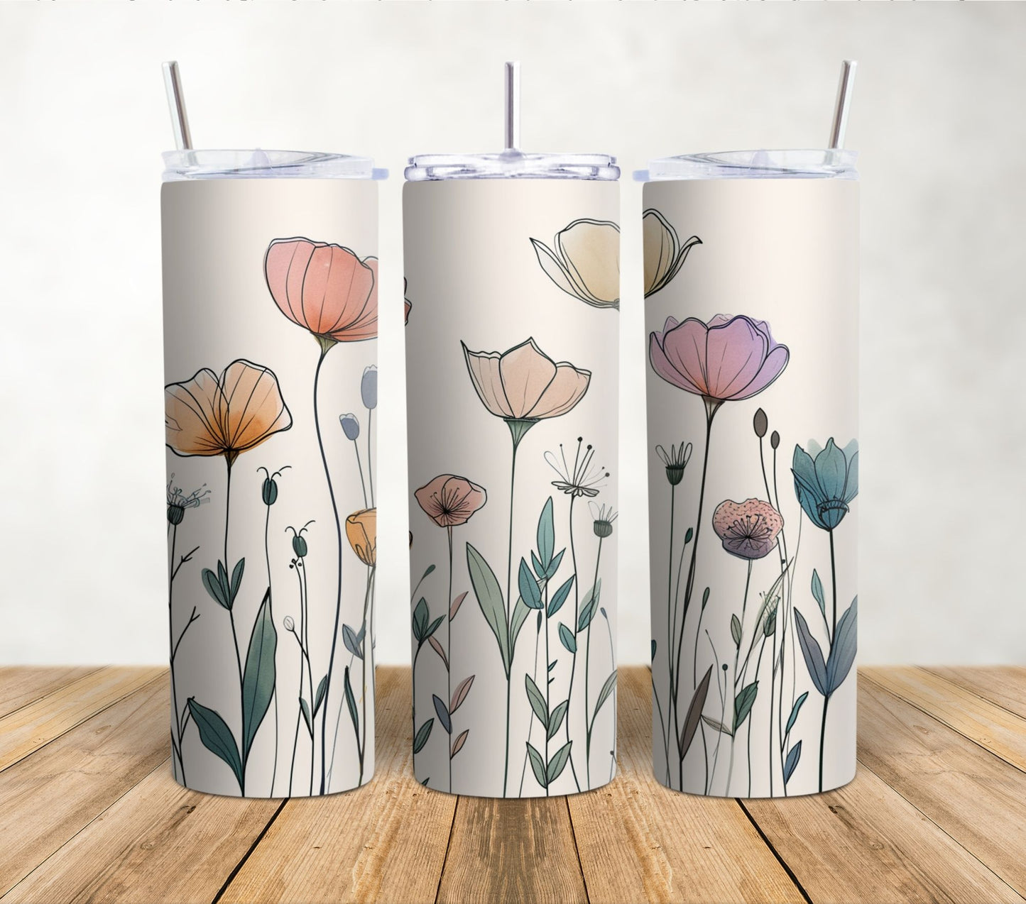 Line Art Flowers | 20oz Sublimation Tumbler Wrap