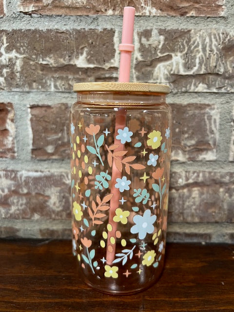 Spring Flowers 16oz Glass Can- Demo