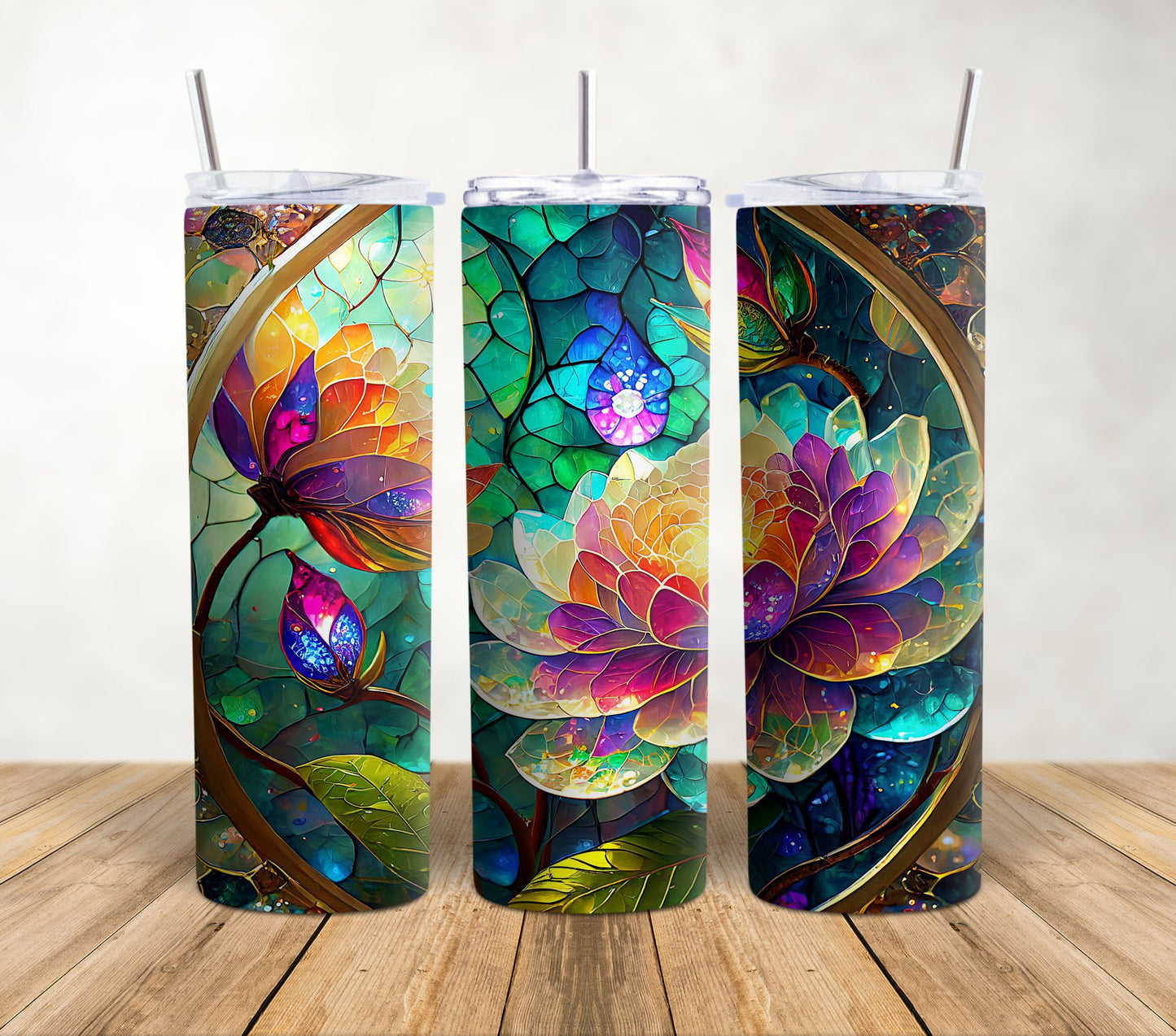 Stained Glass Flowers | 20oz Sublimation Tumbler Wrap