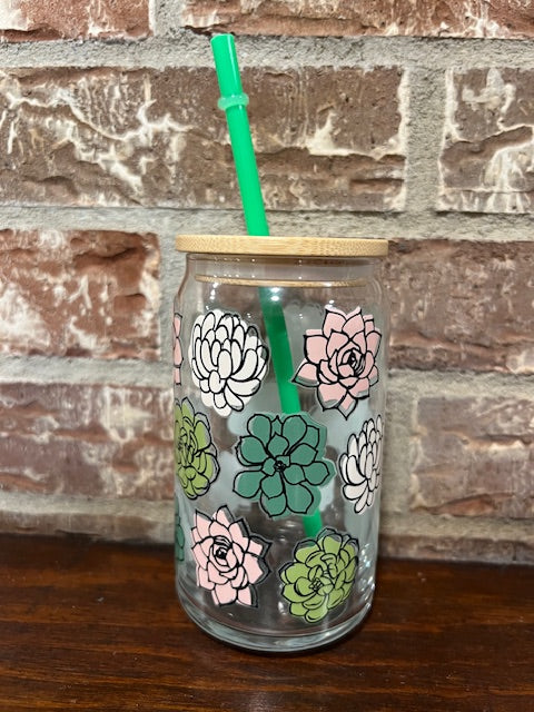 Succulents 12oz Glass Can- Demo